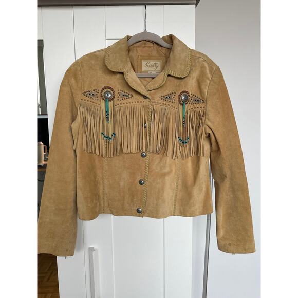 Scully Leather Womens Beaded Fringe Concho Boar Suede Jacket Old Rust,Size L,EUC - Picture 1 of 14
